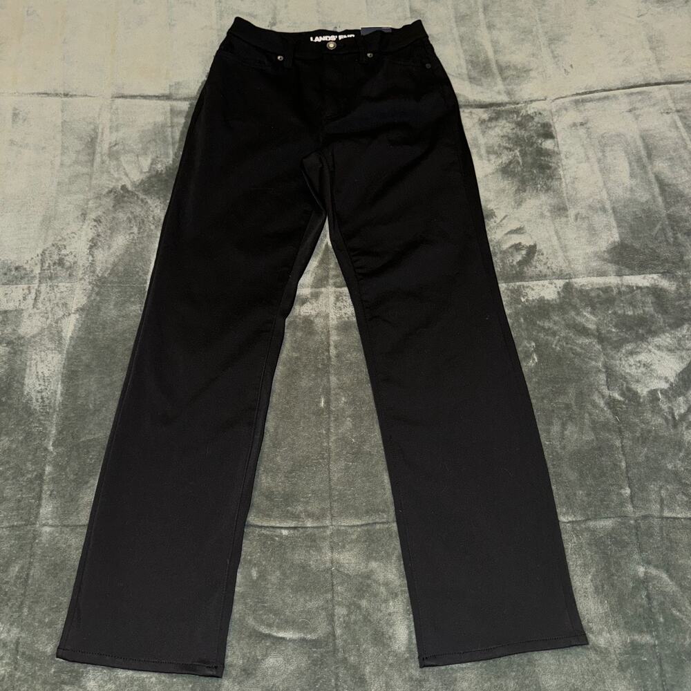 Lands' End High Rise Straight Leg Jeans Women's 4 Black 5-Pockets‎ Dark Wash